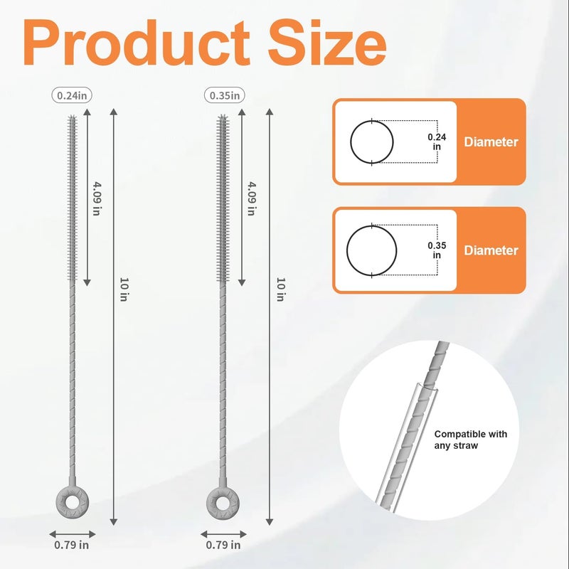 YOTIME Silicone Straw Cleaner Brush, 2 Pcs Reusable Straw Brush(6mm+9mm) for Cleaning Narrow & Wide Straws, Tumblers, Gray - Image 2